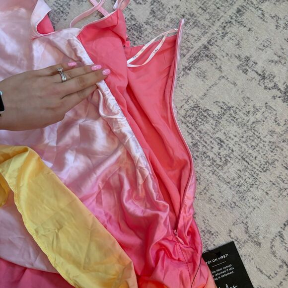 Lulus Dela Light Pink Ombre Satin Mini Dress Size Large Party Sexy Glam Wedding - Picture 8 of 9